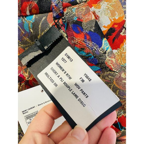 YVES SAINT LAURENT NEW Multicolor Floral Silk Blend Mini Shorts size FR 38 US M - Picture 11 of 16